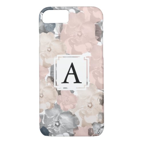Classy Pink and Black Roses Monogram iPhone 87 Case