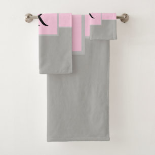 Classy Pink and Gray Monogram Bath Towel Set