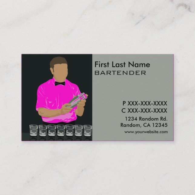 Classy pink bartender business cards (Front)