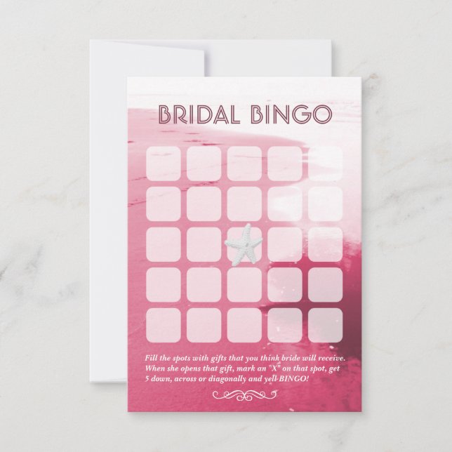 Classy Pink Beach Theme 5x5 Bridal Bingo Cards (Front)