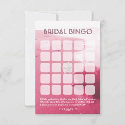 Classy Pink Beach Theme 5x5 Bridal Bingo Cards