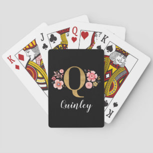 Classy Pink Black Monogram Initial Girly Letter Q Poker Cards
