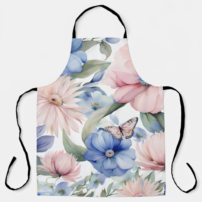 Classy Pink & Blue Flower Bunch Apron (Front)