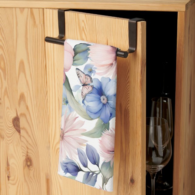 Classy Pink & Blue Flower Bunch Kitchen Towel (Thirds Fold)