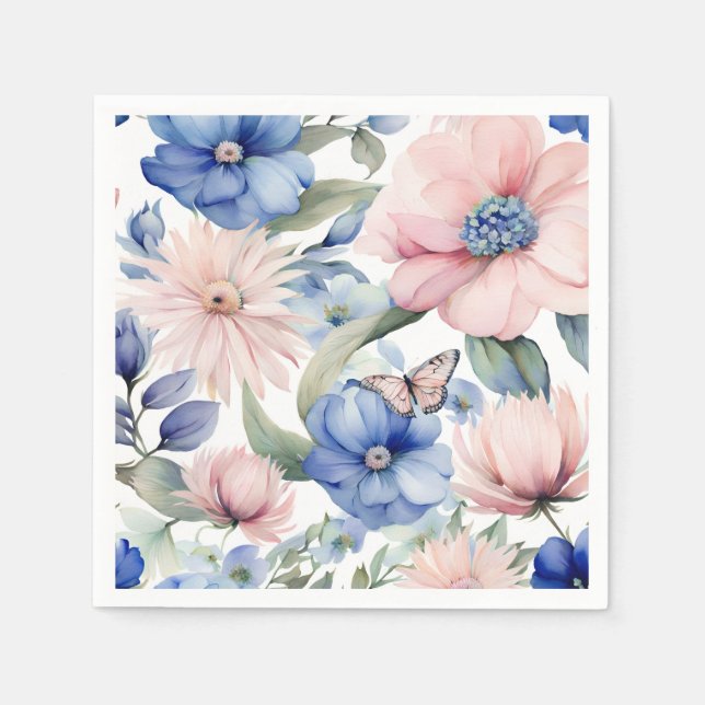 Classy Pink & Blue Flower Bunch Napkins (Front)