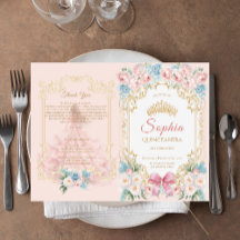 Classy Pink Bow Floral Quinceanera Program