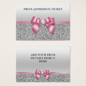 Classy Pink Bow & Silver Glitter Prom Admission by Sarah_Designs at Zazzle