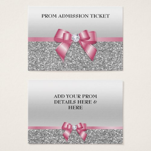 Classy Pink Bow  Silver Glitter Prom Admission