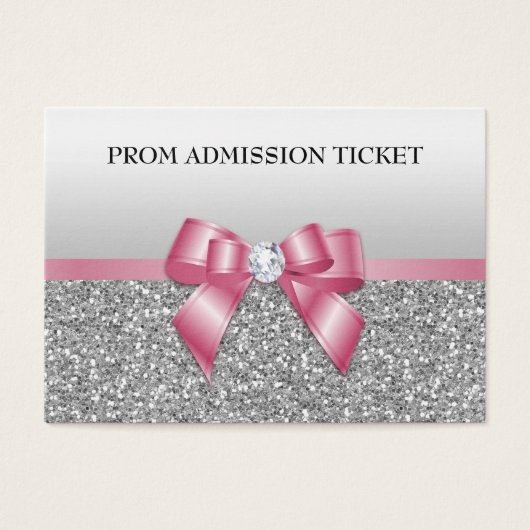 Classy Pink Bow & Silver Glitter Prom Admission (Front)