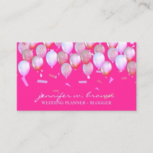 Classy Pink Confetti Flying Balloon Party Style Business Card