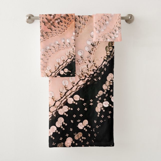 Classy Pink Coral and Black Gypsy Scarf   Bath Towel Set (Insitu)