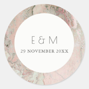 CLASSY PINK DUSKY ROSE GOLD AGATE MONOGRAM WEDDING CLASSIC ROUND STICKER