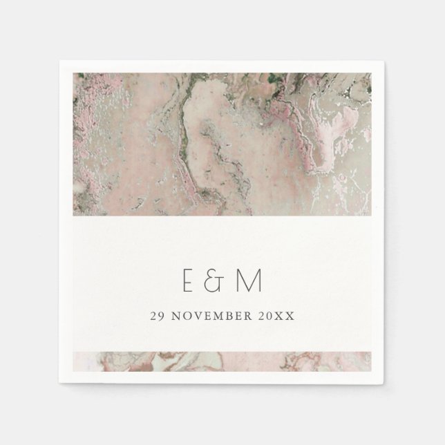 CLASSY PINK DUSKY ROSE GOLD AGATE MONOGRAM WEDDING NAPKINS (Front)
