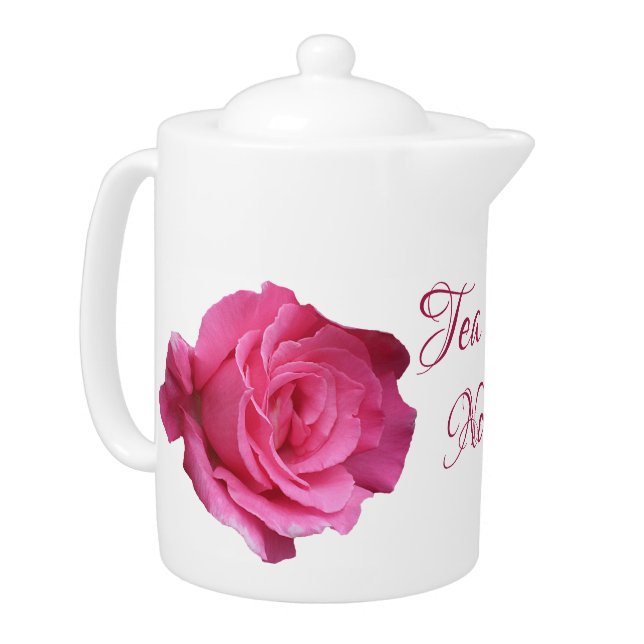 Classy pink English rose white floral boho tea pot (Left)