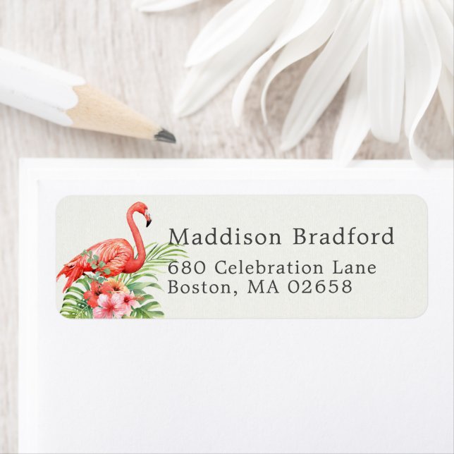 Classy Pink Flamingo Eggshell Return Address Label (Insitu)