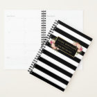 Classy Pink Floral Girly Gold Black White Stripes