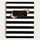 Classy Pink Floral Girly Gold Black White Stripes