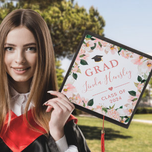 Classy Pink Floral Girly Graduation Cap Topper