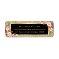 Classy Pink Floral Gold Glitter Sparkles Wedding Label