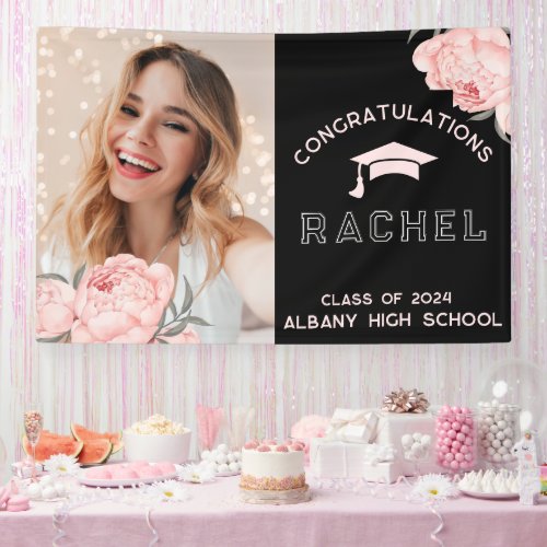 Classy Pink Floral Graduate Graduation Party Banner