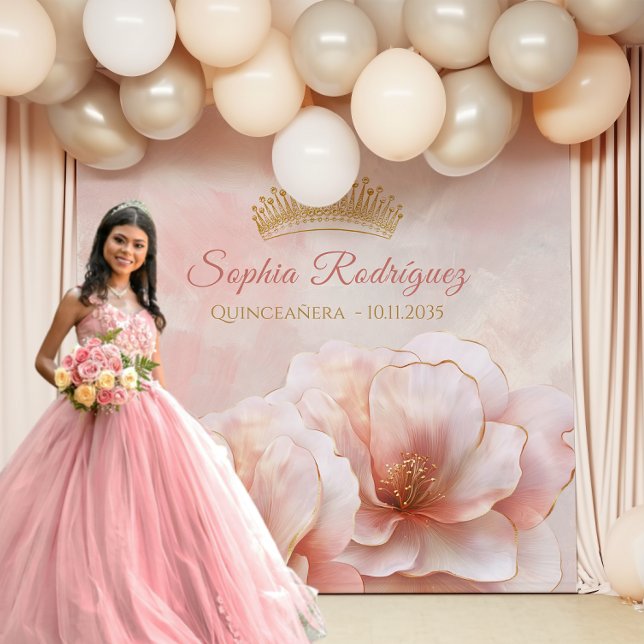 Classy Pink Floral Quinceanera Photo Backdrop (Classy Pink Floral Quinceanera Photo Backdrop)