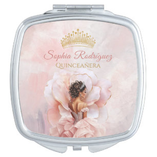 Classy Pink Flower Dress Quinceanera Keepsake Compact Mirror
