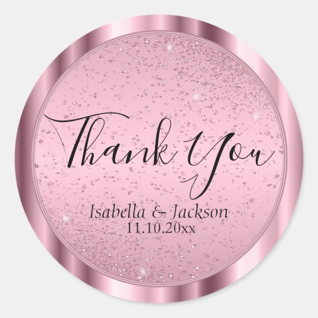 Classy Pink Glitter  Classic Round Sticker (Front)