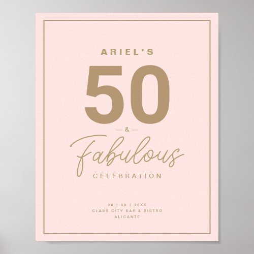 Classy Pink  Gold 50  Fabulous Birthday Party Poster