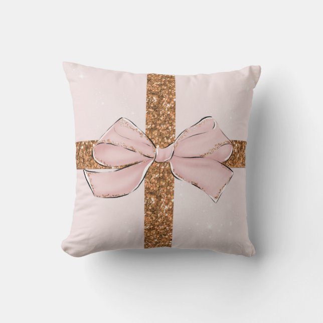 Classy Pink Pillow with a Bow and Sparkling Ribbon (Front)