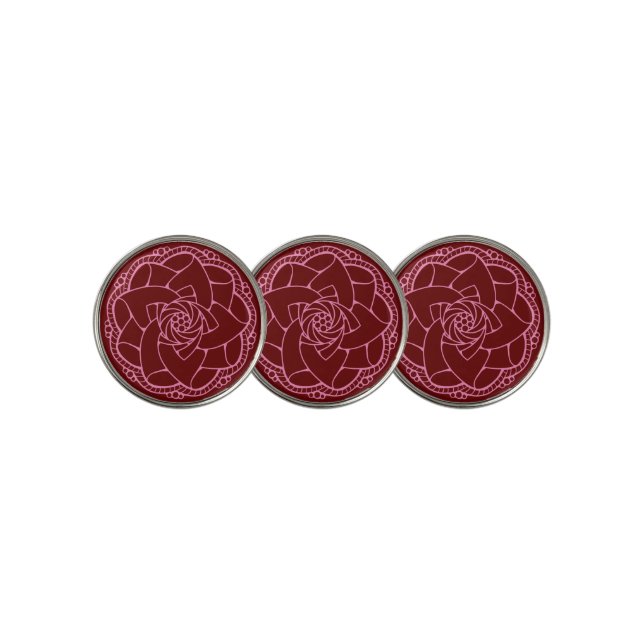 Classy Pink & Red Mandala Golf Ball Marker (3 Up)