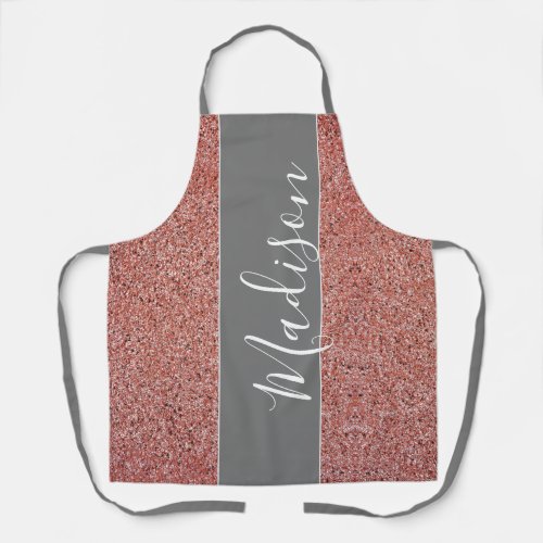 Classy Pink Rose Gold Glitter Personalized Name Apron