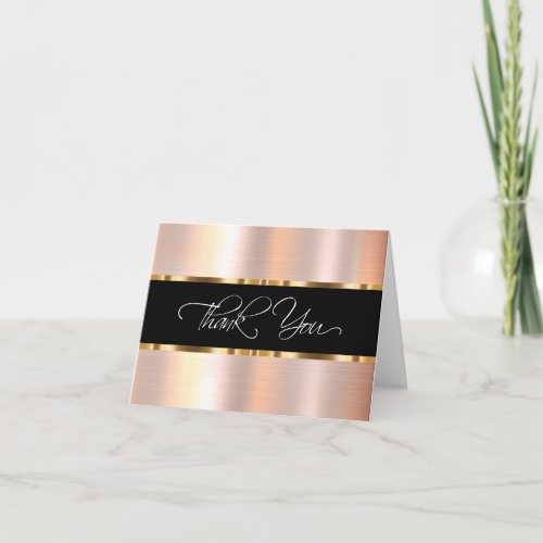 Classy Pink Rose Gold Tone Thank You Cards