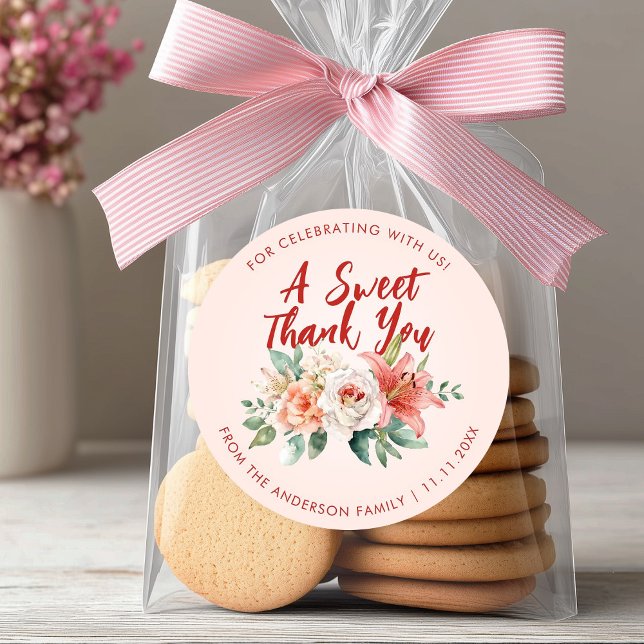 Classy Pink Roses Orchid Flowers Thank You Favor Classic Round Sticker (Classy Pink Roses Orchid Flowers Thank You Favor Classic Round Sticker)