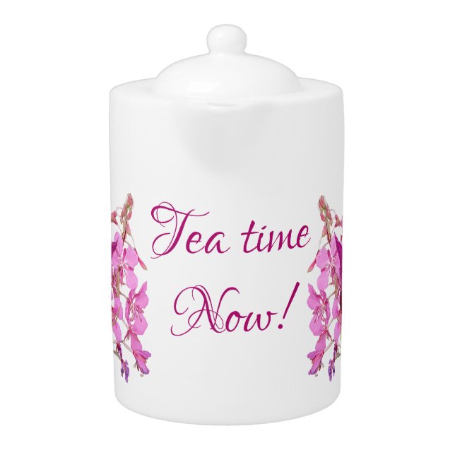 Classy pink Scottish wild flowers boho tea pot (Front)