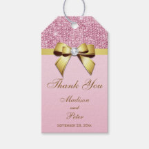 Classy Pink Sequins Gold Bow Thank You