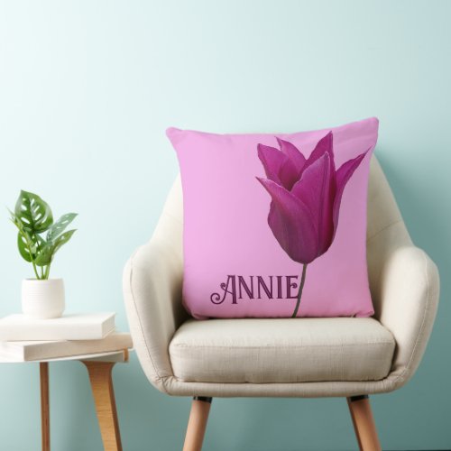 Classy pink tulip A monogram customizable Pillow