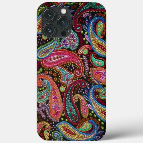 Classy Pink Turquoise Blue Green Paisley Art iPhone 13 Pro Max Case