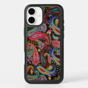 Classy Pink Turquoise Blue Green Paisley Art iPhone 16 Plus Case