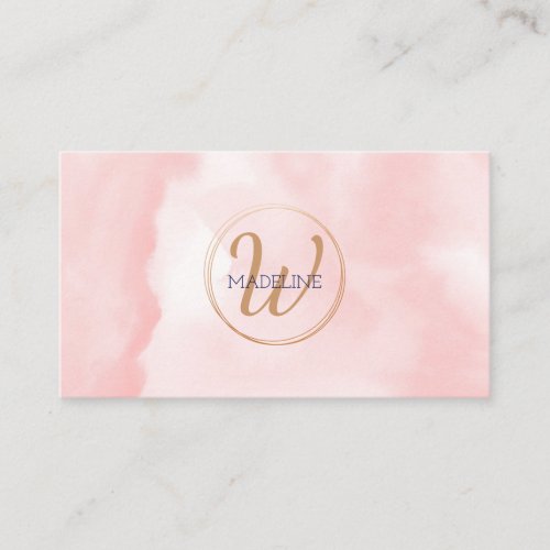 Classy Pink Watercolor Monogram Gold Personal Business Card