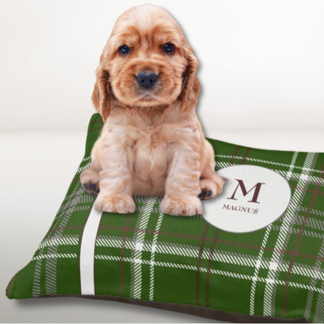 Classy  Plaid Monogram Name Dog Bed (Dog Beds -  Classy Name Monogram)
