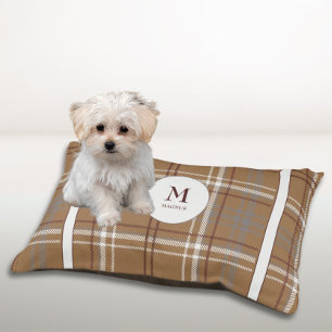 Classy Plaid Monogram Name Dog Bed