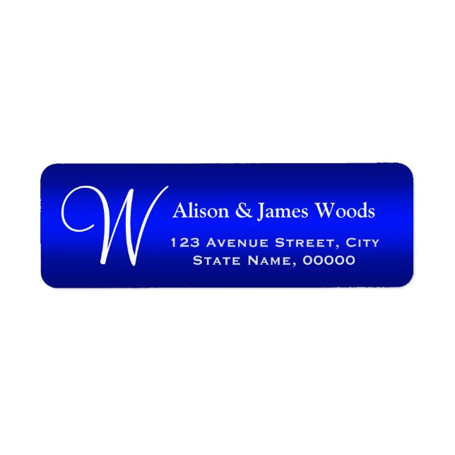 Classy Plain Blue Gradient Monogrammed Wedding Label (Front)