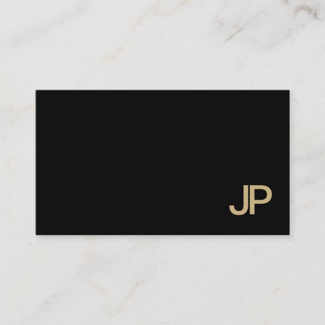 Classy Plain Modern Black Gold Monogram Luxury Business Card (Front)