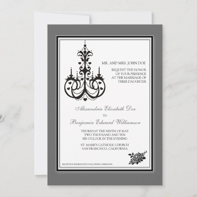 Classy Platinum Chandelier 5x7 Wedding Invitation (Front)