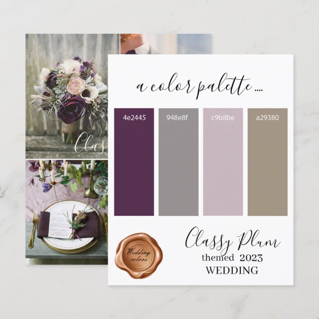 Classy plum Wedding colors Palette Card 2023 (Front/Back)