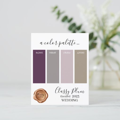 Classy plum Wedding colors Palette Card 2023 | Zazzle