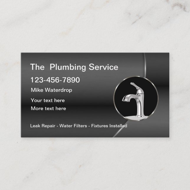 Classy Plumbing Service Business Cards With Logo (Front)
