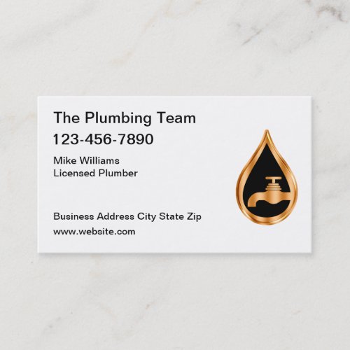 Classy Plumbing Service Gold Tone Water Drop Business Card