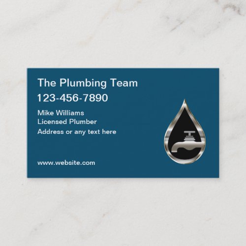 Classy Plumbing Service Silver Tone Water Drop Business Card