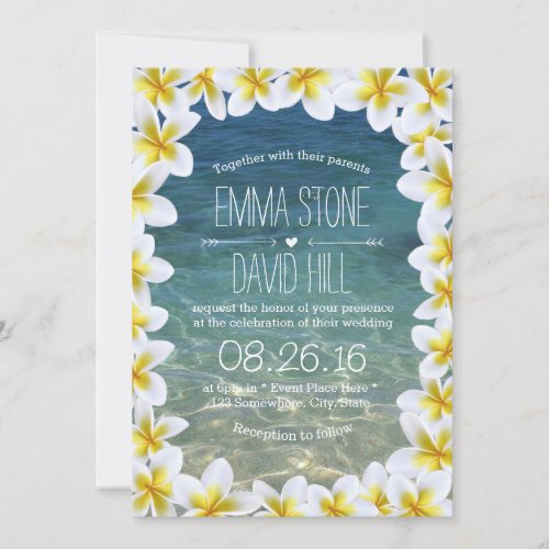 Classy Plumeria Floral Frame Beach Wedding Invitation